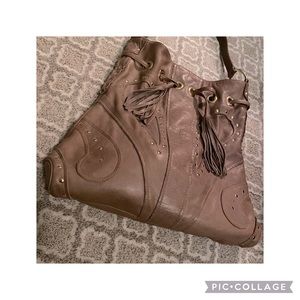 Bulga Studded Leather Shoulder Bag